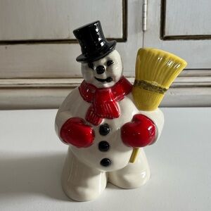 Vintage Mid Century Royalite Ceramic Snowman Christmas Decor Rare collectible